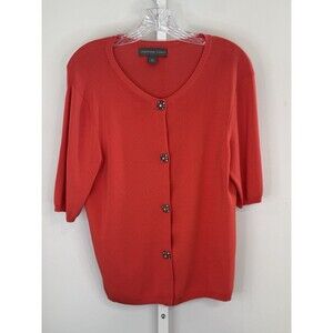 Josephine Chaus Coral Knit Cardigan XL Half Sleeve Beaded Button Sweater Top